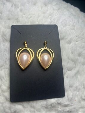 Vintage Gold Teardrop Pearl Accent Earrings - Women Jewelry